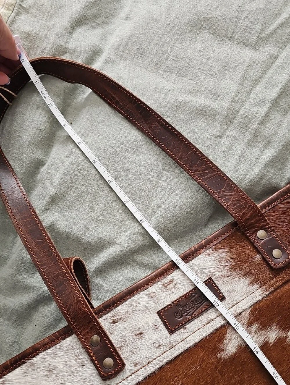 Upcycled Brown & White Leather Cowhide Tote Bag